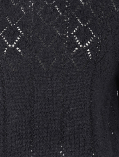 Pull à col rond en maille ajourée - Noir - 3