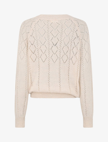 Pull à col rond en maille ajourée - Beige - 2