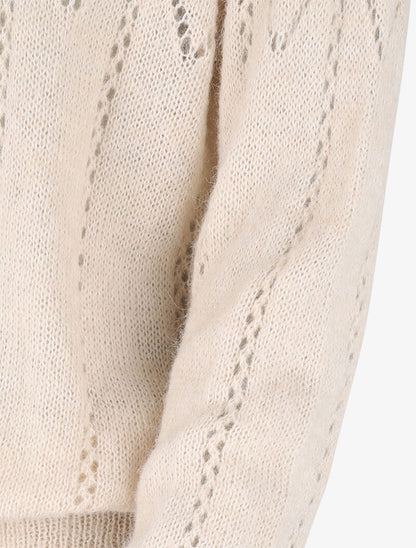 Pull à col rond en maille ajourée - Beige - 3