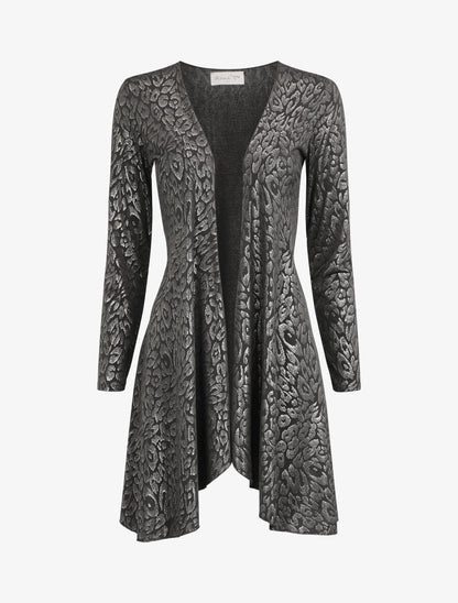 Gilet mi-long à motif léopard irisé - Noir - 1