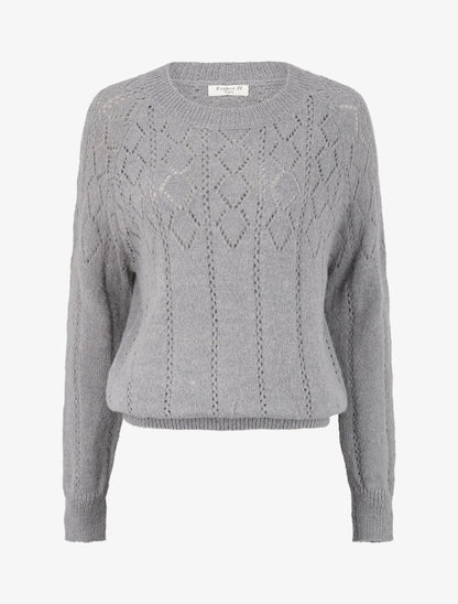 Pull à col rond en maille ajourée - Gris - 4