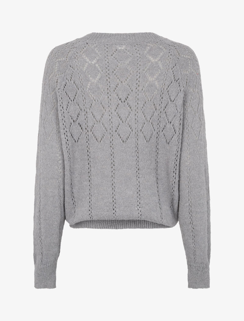 Pull à col rond en maille ajourée - Gris - 2