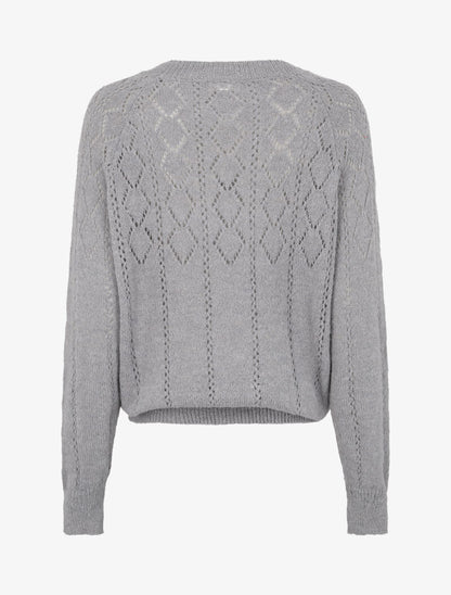 Pull à col rond en maille ajourée - Gris - 2