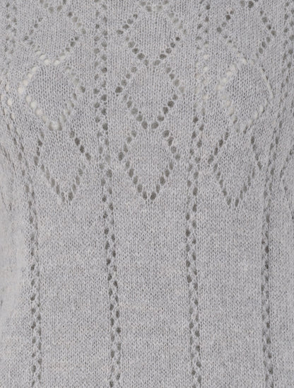 Pull à col rond en maille ajourée - Gris - 3