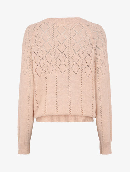 Pull à col rond en maille ajourée - Rose pâle - 2