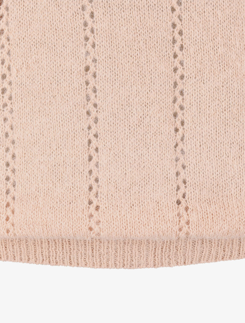 Pull à col rond en maille ajourée - Rose pâle - 3