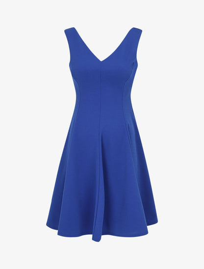 Robe patineuse unie à col V - Bleu roi - 1
