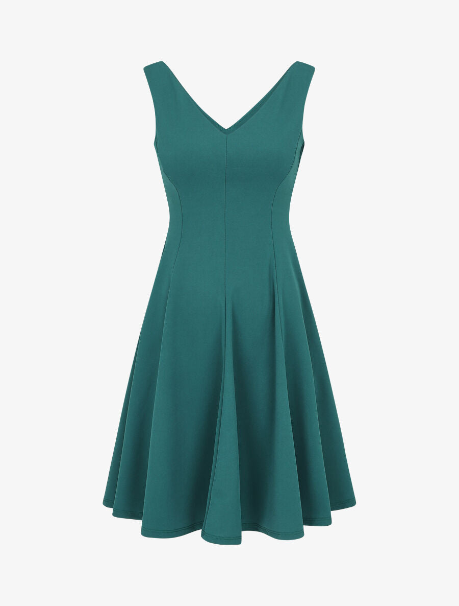 Robe patineuse unie à col V - Vert sapin - 5