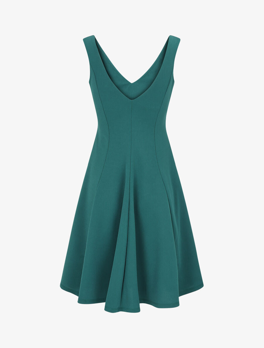 Robe patineuse unie à col V - Vert sapin - 2