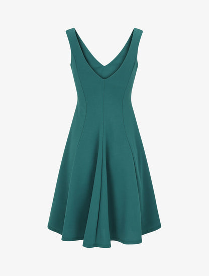 Robe patineuse unie à col V - Vert sapin - 2