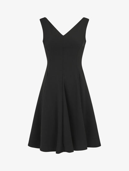 Robe patineuse unie à col V - Noir - 1