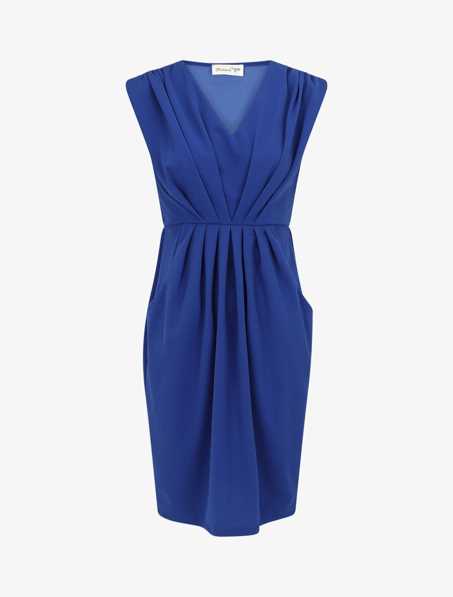 Robe droite effet drapé à col V - Bleu roi - 5