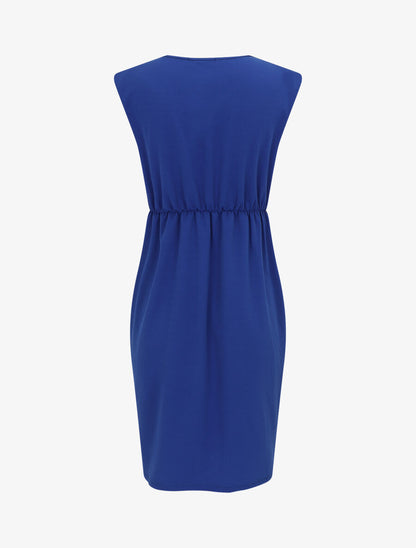 Robe droite effet drapé à col V - Bleu roi - 2