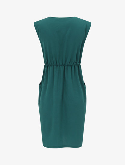 Robe droite effet drapé à col V - Vert sapin - 2