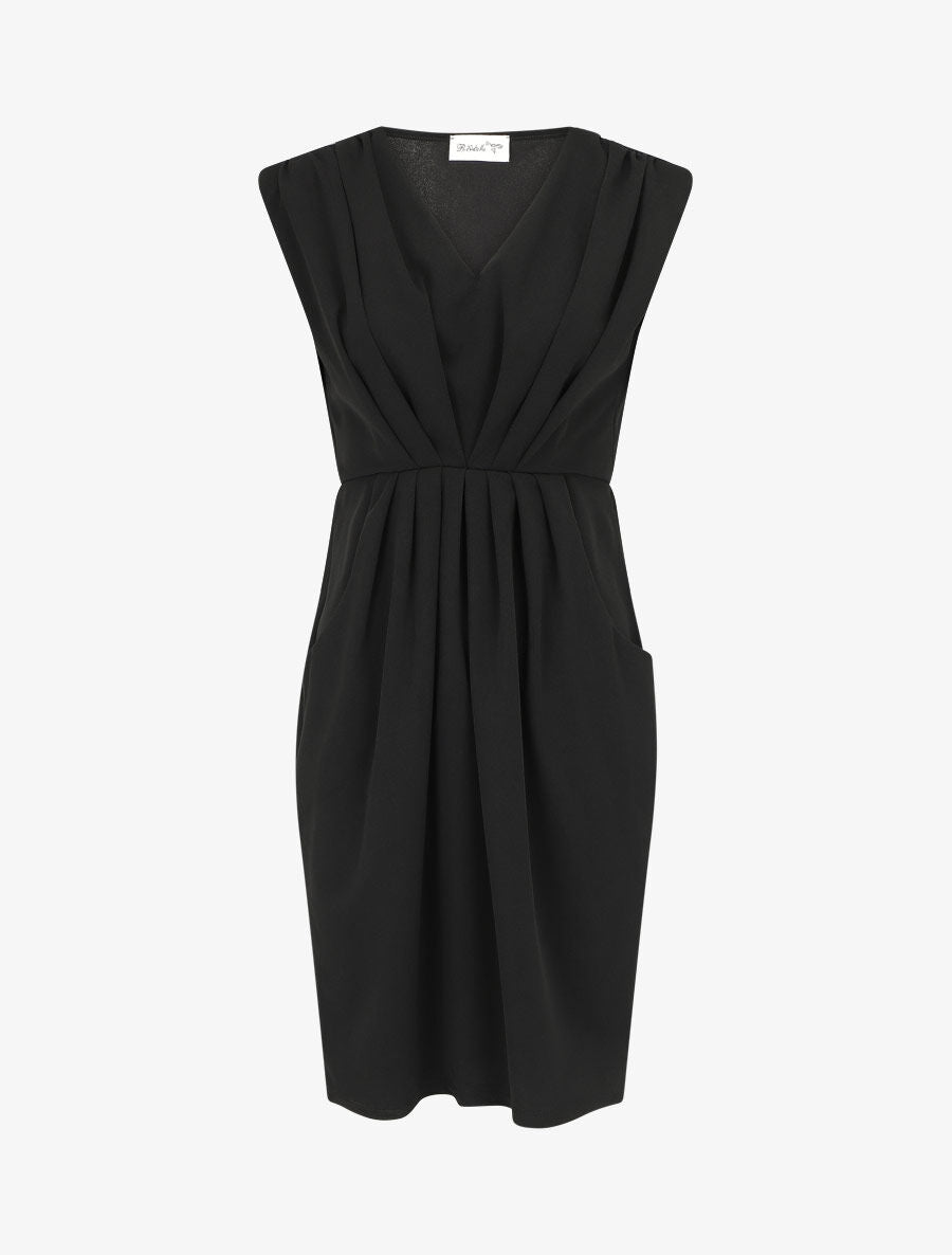 Robe droite effet drapé à col V - Noir - 4