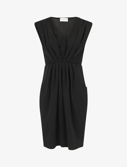 Robe droite effet drapé à col V - Noir - 4