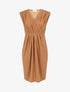 Robe droite effet drapé à col V - Camel - 5
