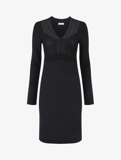 Robe ajustée à perles - Noir - 1