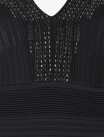 Robe ajustée à perles - Noir - 3