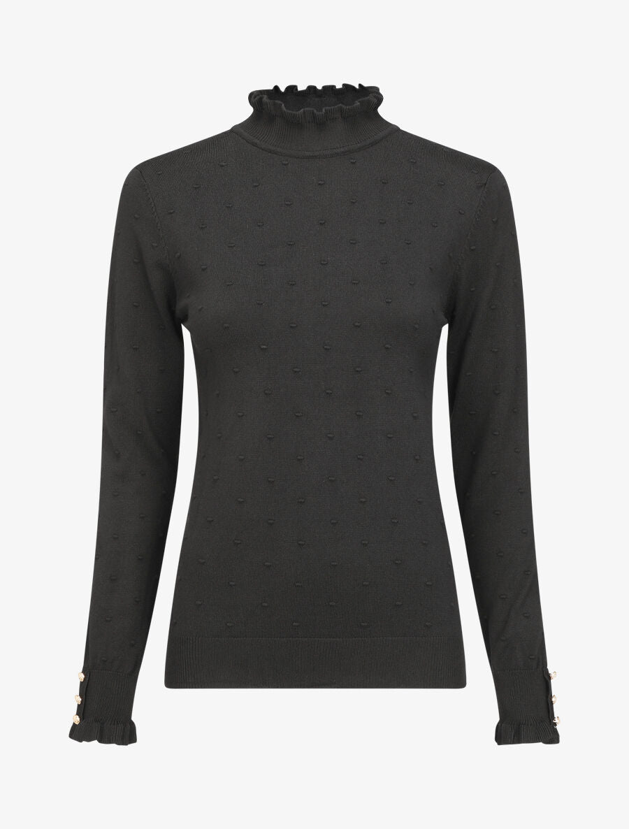 Pull à col montant volanté - Noir - 1
