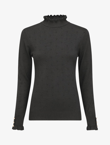 Pull à col montant volanté - Noir - 1