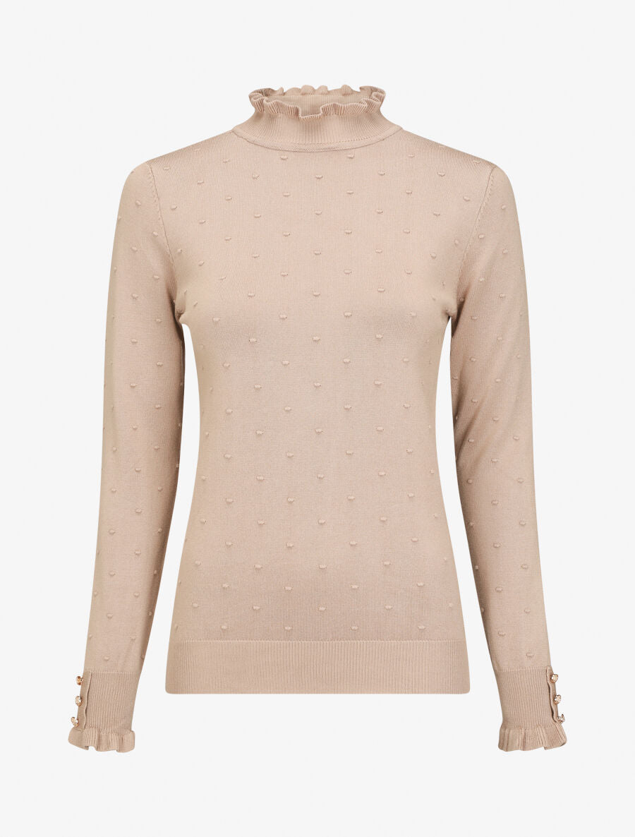 Pull à col montant volanté - Beige - 5