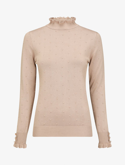 Pull à col montant volanté - Beige - 5