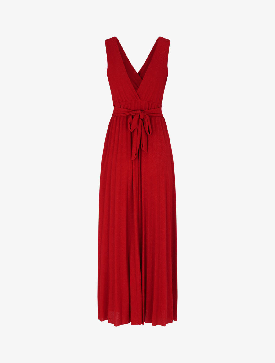 Robe longue irisée effet plissé - Rouge - 2