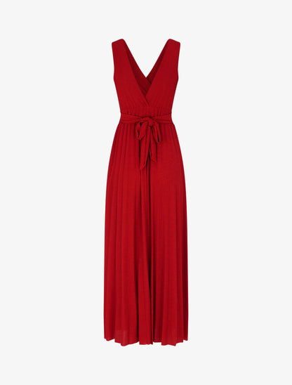 Robe longue irisée effet plissé - Rouge - 2
