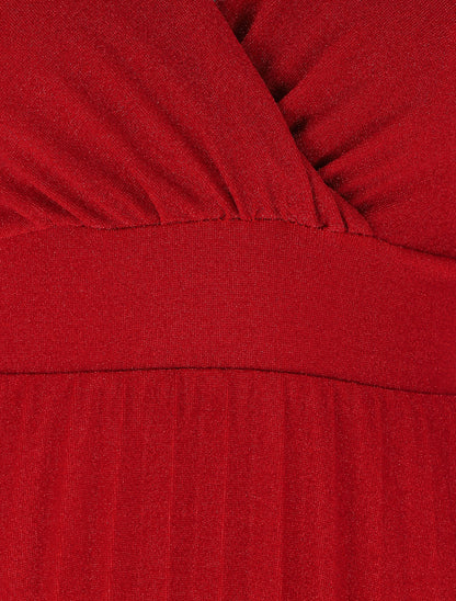 Robe longue irisée effet plissé - Rouge - 3