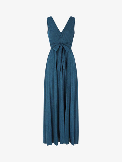 Robe longue irisée effet plissé - Bleu canard - 2