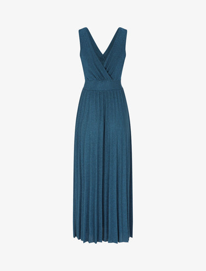 Robe longue irisée effet plissé - Bleu canard - 1