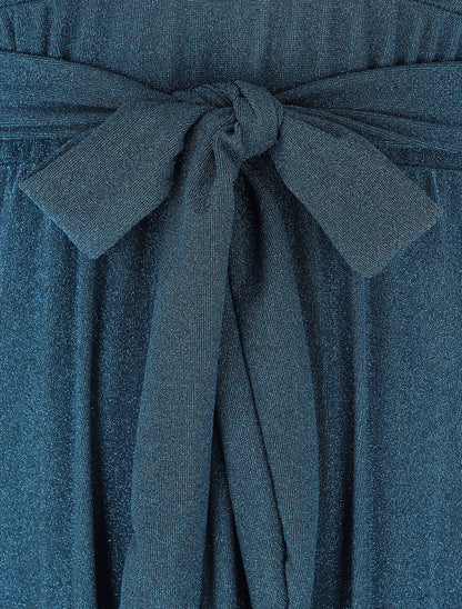 Robe longue irisée effet plissé - Bleu canard - 3