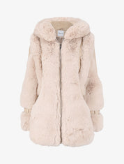 Manteau zippé en simili et fausse fourrure - Beige - 4