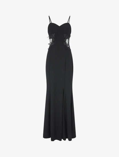 Robe longue fendue et ajourée - Noir - 1