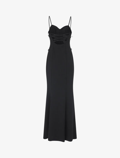 Robe longue fendue et ajourée - Noir - 2