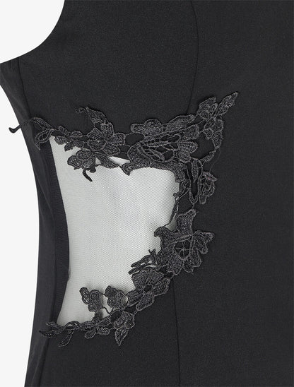 Robe longue fendue et ajourée - Noir - 3
