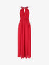 Robe longue à col américain orné de strass - Rouge - 4