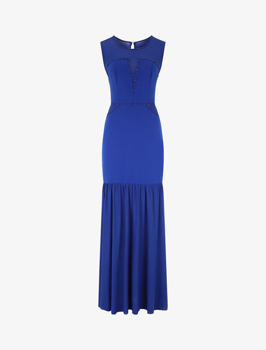 Robe coupe sirène en voile à détail perles - Bleu roi - 1