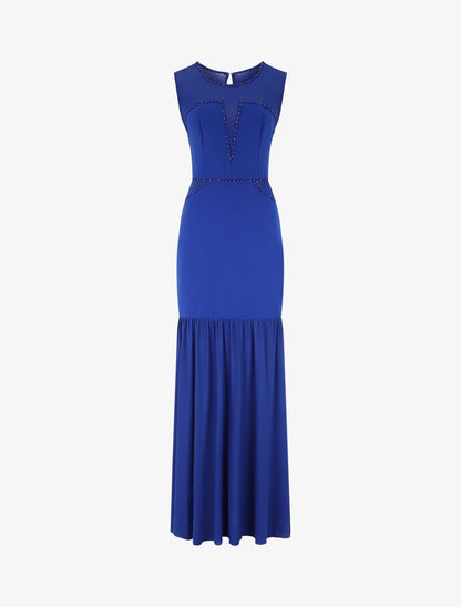 Robe coupe sirène en voile à détail perles - Bleu roi - 1