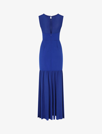 Robe coupe sirène en voile à détail perles - Bleu roi - 2