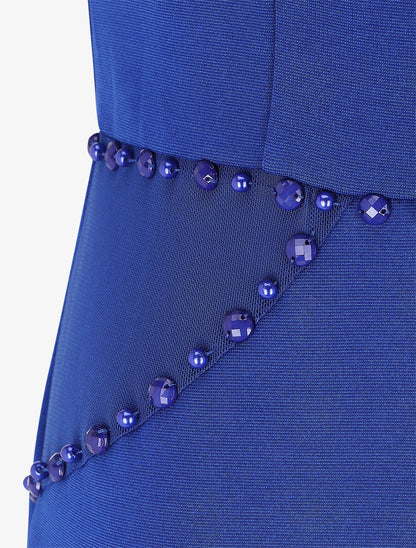 Robe coupe sirène en voile à détail perles - Bleu roi - 3