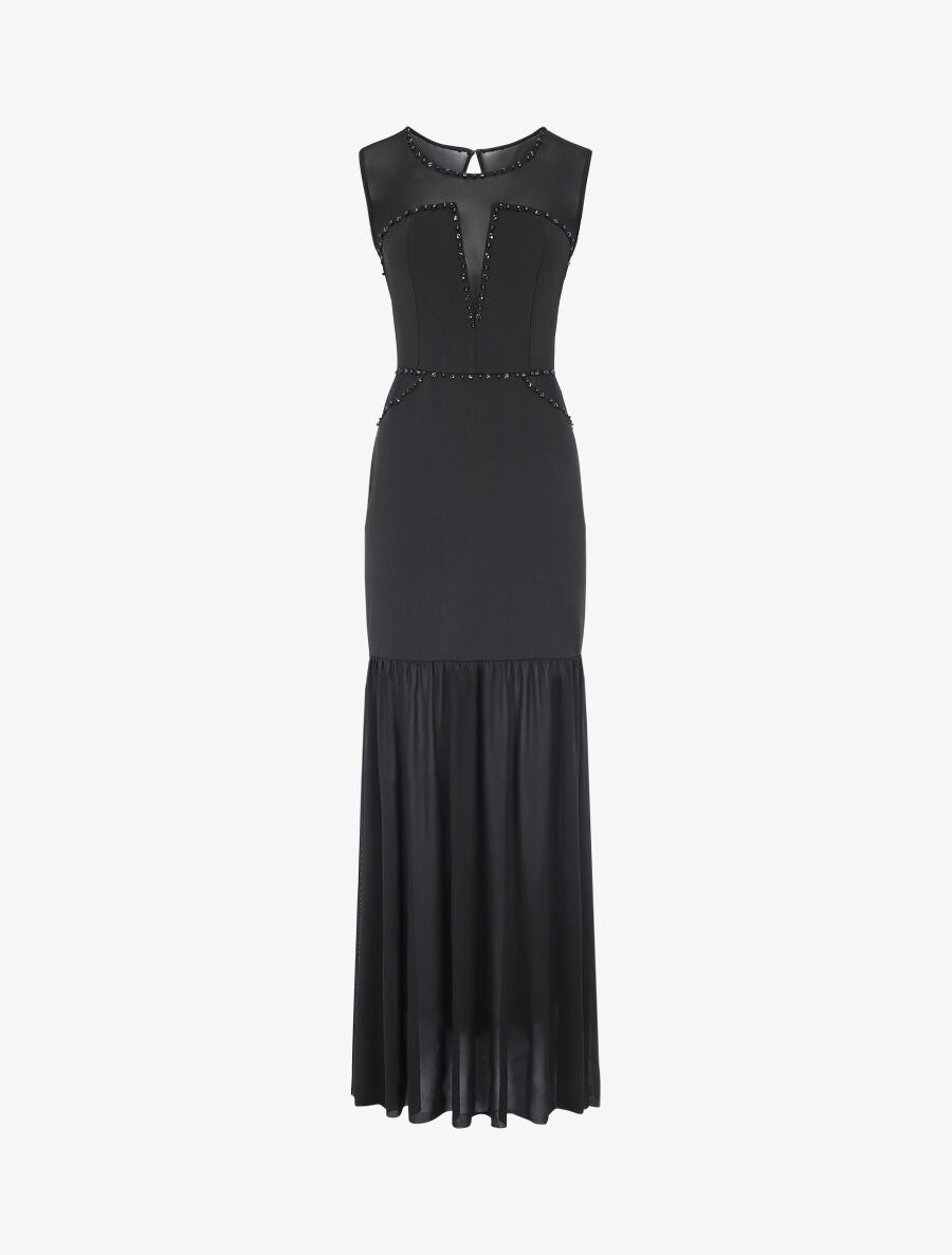 Robe coupe sirène en voile à détail perles - Noir - 1