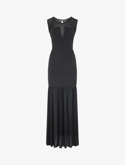 Robe coupe sirène en voile à détail perles - Noir - 1