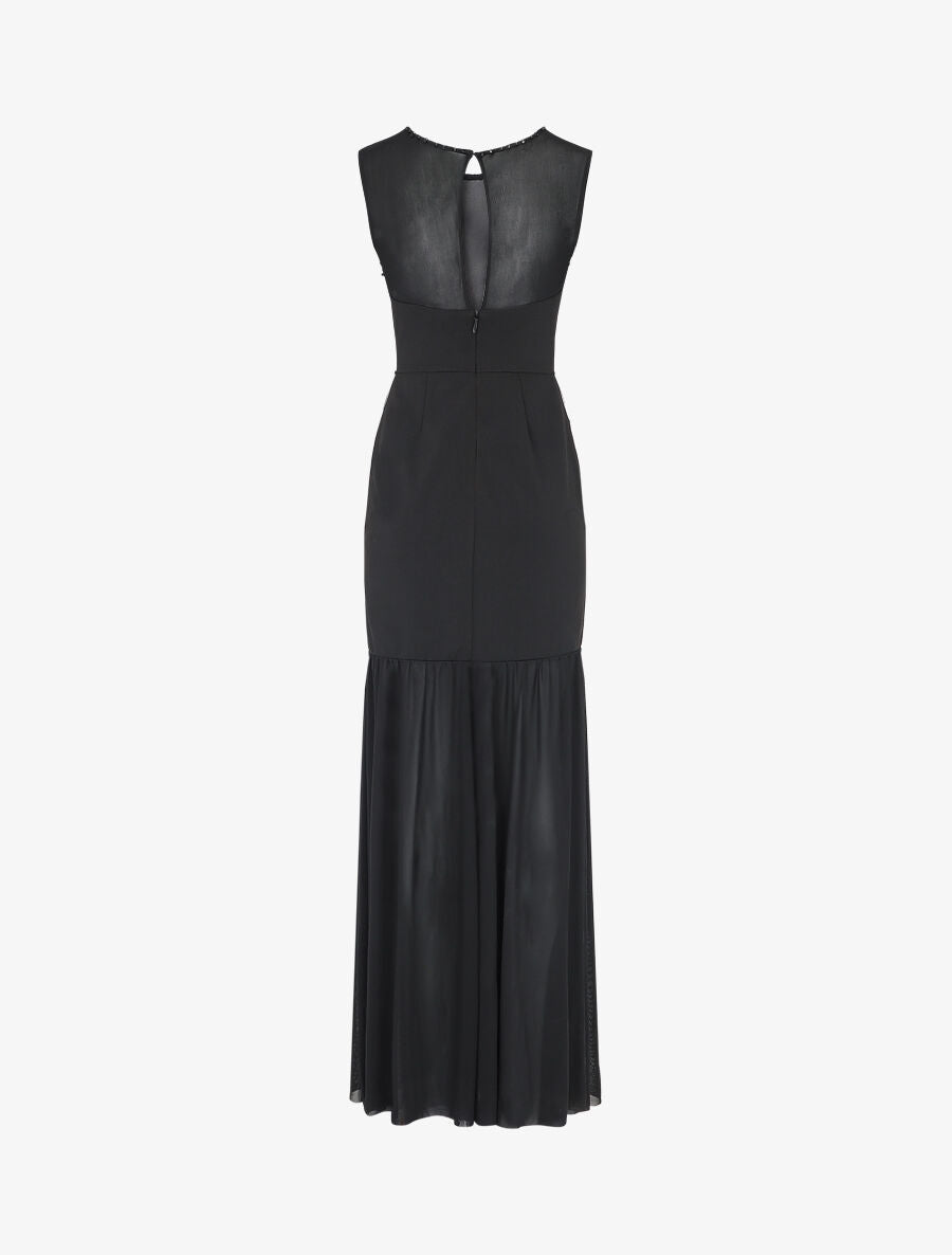 Robe coupe sirène en voile à détail perles - Noir - 2