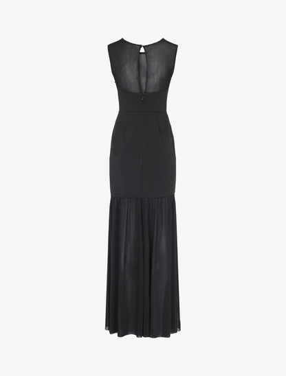 Robe coupe sirène en voile à détail perles - Noir - 2