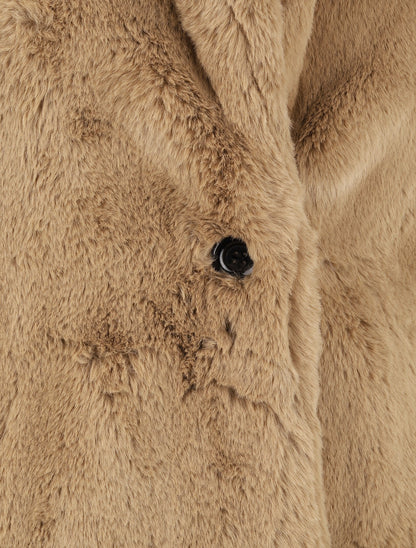 Manteau long en fausse fourrure - Camel - 3