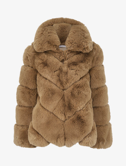 Manteau en fausse fourrure effet matelassé - Camel - 4