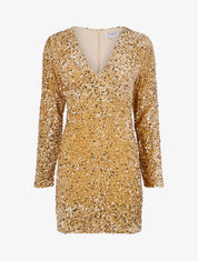 Robe courte en velours à sequins - Beige - 1
