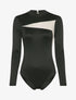 Body satiné à empiècement transparent - Noir - 1